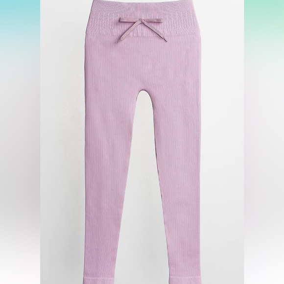 2pc pink Seamless Workout set LS Crop Top Ribbed High Waist Leggings- Small nwot - Picture 5 of 5